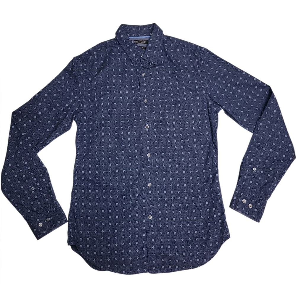Banana Republic Grant Fit‎ Button Up  Men's Dark Blue Geometric Cotton Shirt (S)
